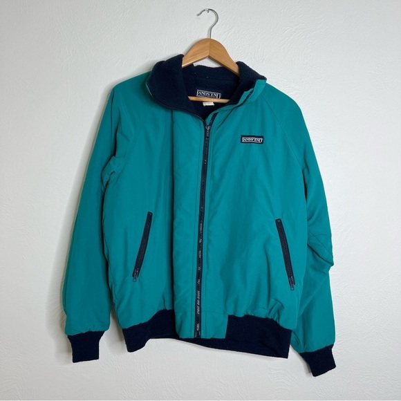 Vintage 90s Lands' End Fleece Lined Jacket Teal Navy Blue Pockets Winter Size L - Picture 10 of 16